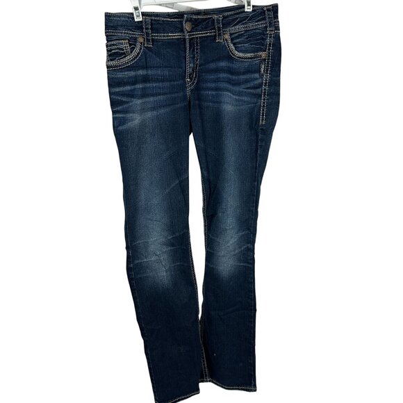 Silver Jeans Co Suki Mid Slim Bootcut Womens W31 L33 Fluid Denim Jeans Dark Wash - Picture 1 of 8